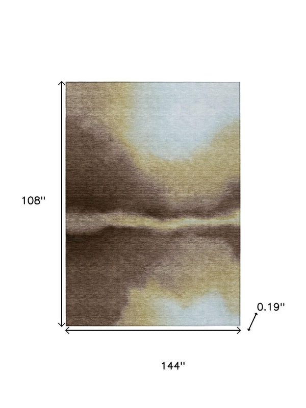 HomeRoots 9' X 12' Stylish Chocolate, Gold & Plum Abstract Washable Area Rug for Indoor & Outdoor Use 691246