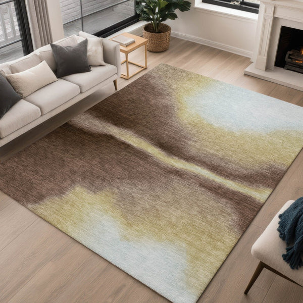 HomeRoots 9' X 12' Stylish Chocolate, Gold & Plum Abstract Washable Area Rug for Indoor & Outdoor Use 691246