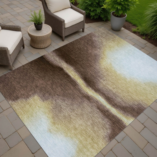 HomeRoots 9' X 12' Stylish Chocolate, Gold & Plum Abstract Washable Area Rug for Indoor & Outdoor Use 691246