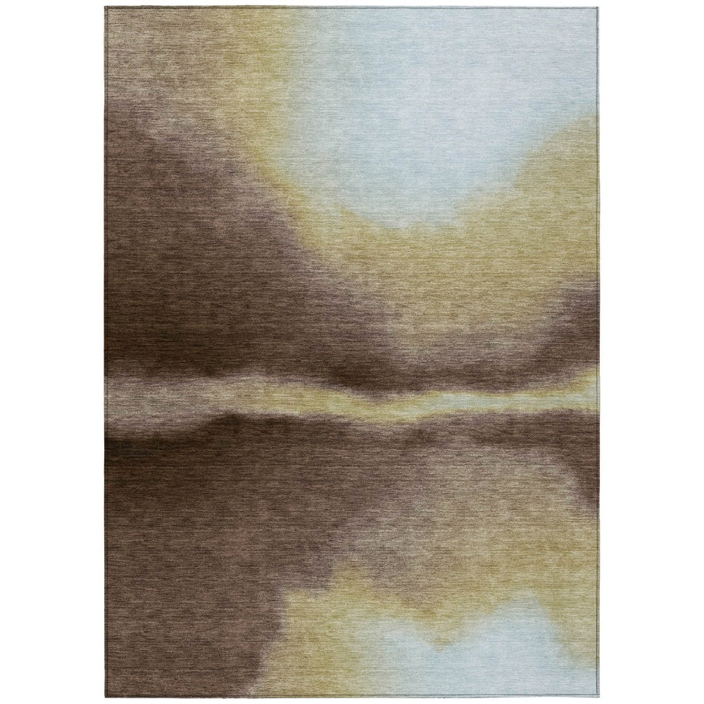 HomeRoots 10' X 14' Modern Chocolate Gold Plum Abstract Rug – Washable, Durable for Indoor & Outdoor Use 691247
