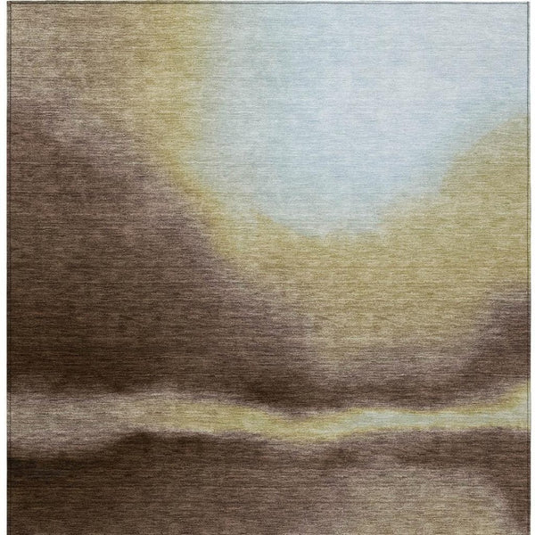 HomeRoots 10' X 14' Modern Chocolate Gold Plum Abstract Rug – Washable, Durable for Indoor & Outdoor Use 691247