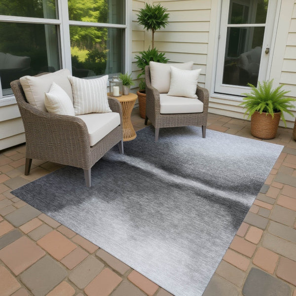 HomeRoots 5' X 8' Gray Ivory Black Abstract Washable Area Rug - Durable Indoor/Outdoor Style for Any Space 691249