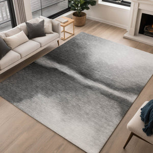 HomeRoots 5' X 8' Gray Ivory Black Abstract Washable Area Rug - Durable Indoor/Outdoor Style for Any Space 691249