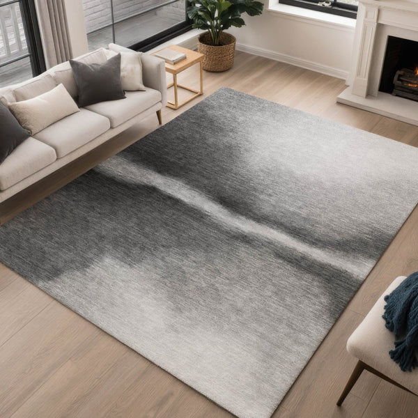 HomeRoots 5' X 8' Gray Ivory Black Abstract Washable Area Rug - Durable Indoor/Outdoor Style for Any Space 691249