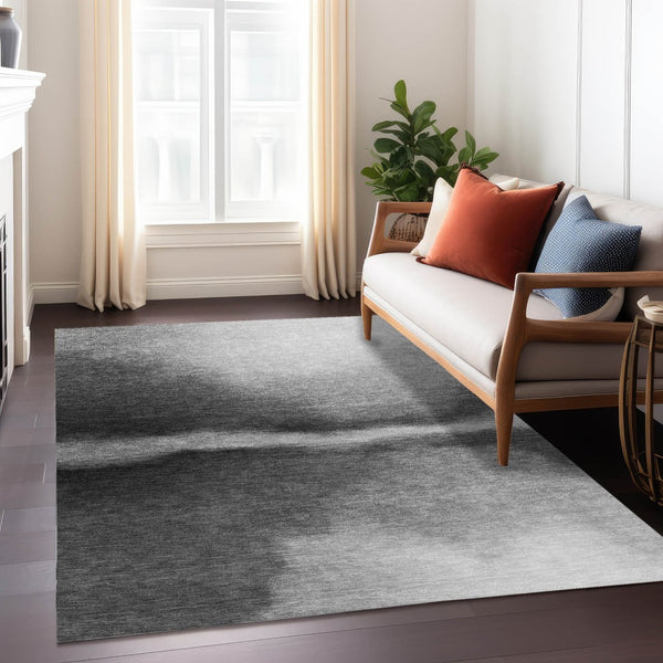 HomeRoots 5' X 8' Gray Ivory Black Abstract Washable Area Rug - Durable Indoor/Outdoor Style for Any Space 691249