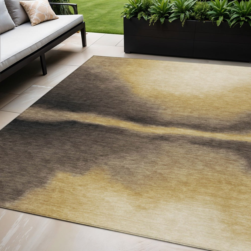 HomeRoots 5' X 8' Amber Black and Brown Abstract Area Rug – Stylish, Washable, Durable for Indoor & Outdoor Use 691255