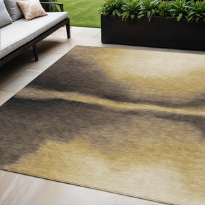 HomeRoots 5' X 8' Amber Black and Brown Abstract Area Rug – Stylish, Washable, Durable for Indoor & Outdoor Use 691255