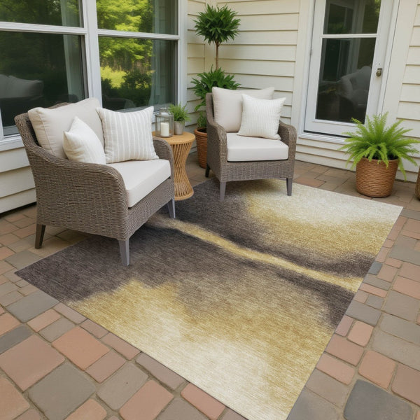 HomeRoots 5' X 8' Amber Black and Brown Abstract Area Rug – Stylish, Washable, Durable for Indoor & Outdoor Use 691255
