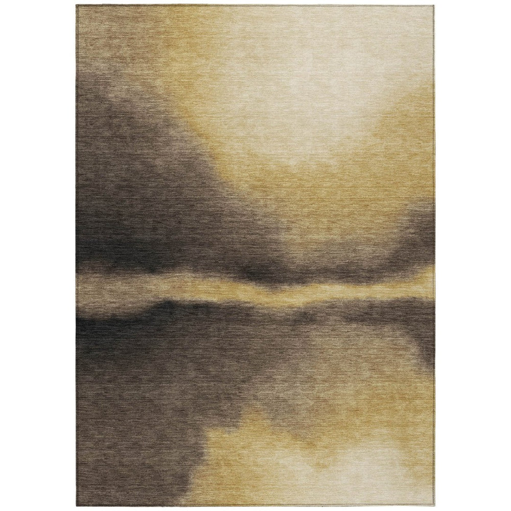HomeRoots 5' X 8' Amber Black and Brown Abstract Area Rug – Stylish, Washable, Durable for Indoor & Outdoor Use 691255