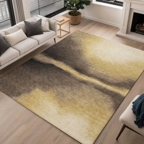 HomeRoots 5' X 8' Amber Black and Brown Abstract Area Rug – Stylish, Washable, Durable for Indoor & Outdoor Use 691255