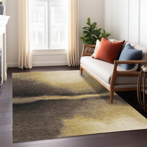 HomeRoots 5' X 8' Amber Black and Brown Abstract Area Rug – Stylish, Washable, Durable for Indoor & Outdoor Use 691255
