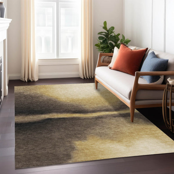 HomeRoots 5' X 8' Amber Black and Brown Abstract Area Rug – Stylish, Washable, Durable for Indoor & Outdoor Use 691255