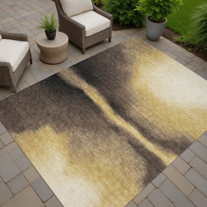 HomeRoots 5' X 8' Amber Black and Brown Abstract Area Rug – Stylish, Washable, Durable for Indoor & Outdoor Use 691255