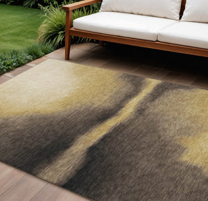 HomeRoots 10' Stylish Amber Black & Brown Abstract Washable Area Rug for Indoor/Outdoor Spaces - Durable & Chic 691259