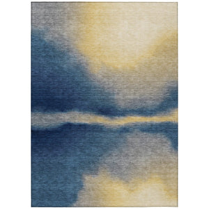 HomeRoots 10' Navy Blue, Gold & Beige Abstract Rug - Washable Indoor/Outdoor Area Rug for Stylish Durability 691265