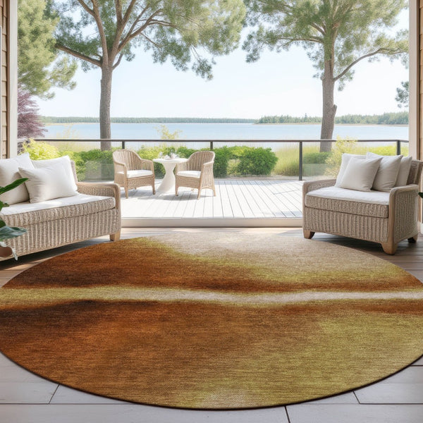 HomeRoots 8' Round Abstract Area Rug in Rust, Copper & Beige – Washable, Durable & Stylish for Indoor/Outdoor Use 691268