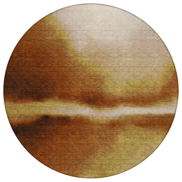 HomeRoots 8' Round Abstract Area Rug in Rust, Copper & Beige – Washable, Durable & Stylish for Indoor/Outdoor Use 691268