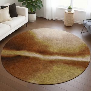 HomeRoots 8' Round Abstract Area Rug in Rust, Copper & Beige – Washable, Durable & Stylish for Indoor/Outdoor Use 691268