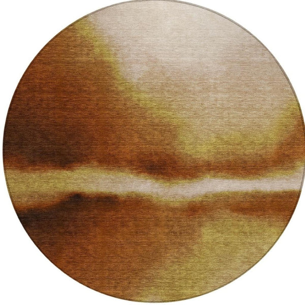HomeRoots 8' Round Abstract Area Rug in Rust, Copper & Beige – Washable, Durable & Stylish for Indoor/Outdoor Use 691268
