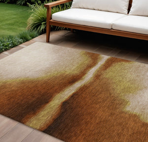 HomeRoots 8' X 10' Modern Rust Copper Beige Abstract Washable Area Rug for Indoor & Outdoor Durability 691269