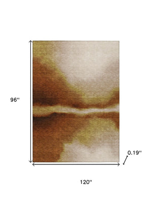 HomeRoots 8' X 10' Modern Rust Copper Beige Abstract Washable Area Rug for Indoor & Outdoor Durability 691269