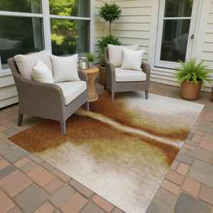 HomeRoots 8' X 10' Modern Rust Copper Beige Abstract Washable Area Rug for Indoor & Outdoor Durability 691269