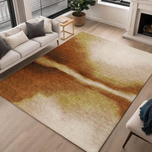 HomeRoots 8' X 10' Modern Rust Copper Beige Abstract Washable Area Rug for Indoor & Outdoor Durability 691269
