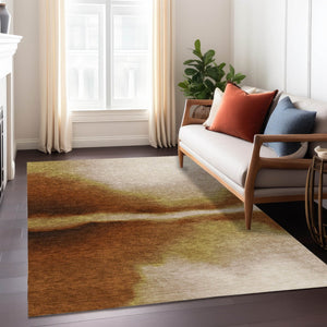 HomeRoots 8' X 10' Modern Rust Copper Beige Abstract Washable Area Rug for Indoor & Outdoor Durability 691269