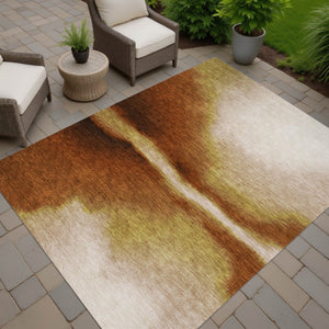 HomeRoots 8' X 10' Modern Rust Copper Beige Abstract Washable Area Rug for Indoor & Outdoor Durability 691269
