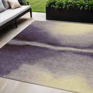 HomeRoots 5' X 8' Modern Abstract Plum, Wheat & Ivory Washable Rug – Durable Indoor/Outdoor Design, Easy Care 691273