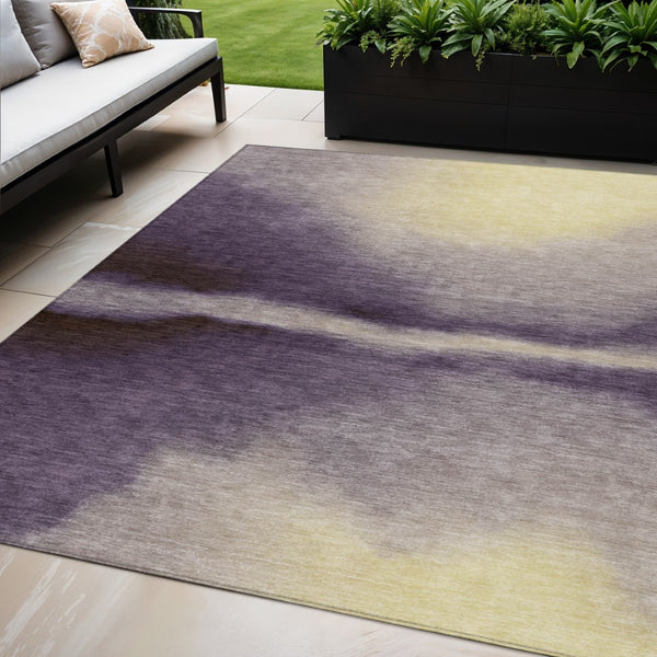 HomeRoots 5' X 8' Modern Abstract Plum, Wheat & Ivory Washable Rug – Durable Indoor/Outdoor Design, Easy Care 691273