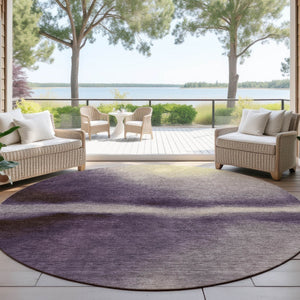 HomeRoots 8' Washable Round Area Rug in Plum, Wheat & Ivory - Modern Abstract Design for Indoor & Outdoor Use 691274
