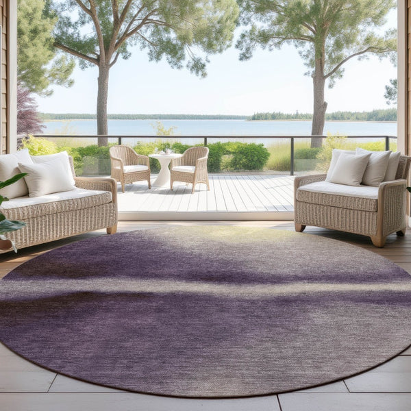HomeRoots 8' Washable Round Area Rug in Plum, Wheat & Ivory - Modern Abstract Design for Indoor & Outdoor Use 691274