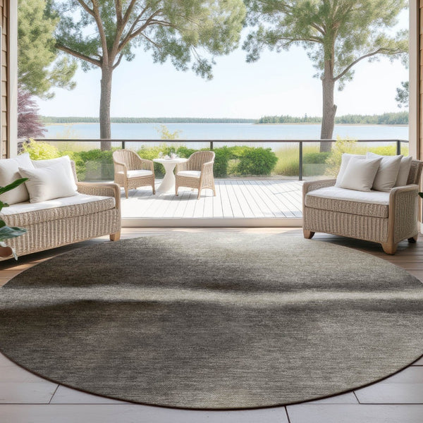 HomeRoots 8' Round Abstract Area Rug in Taupe, Beige & Black – Stylish, Washable, Durable for Indoor/Outdoor Use 691280