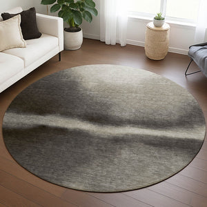 HomeRoots 8' Round Abstract Area Rug in Taupe, Beige & Black – Stylish, Washable, Durable for Indoor/Outdoor Use 691280