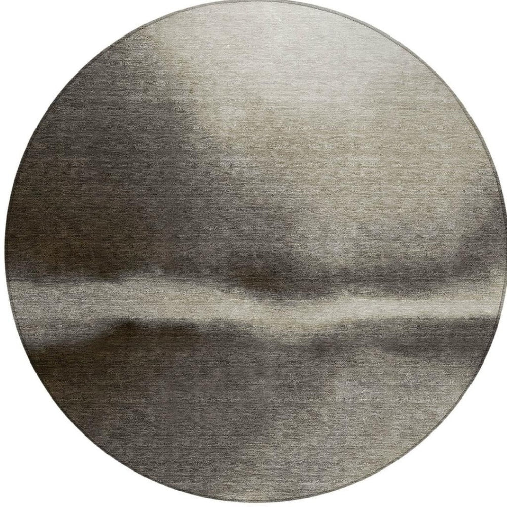 HomeRoots 8' Round Abstract Area Rug in Taupe, Beige & Black – Stylish, Washable, Durable for Indoor/Outdoor Use 691280