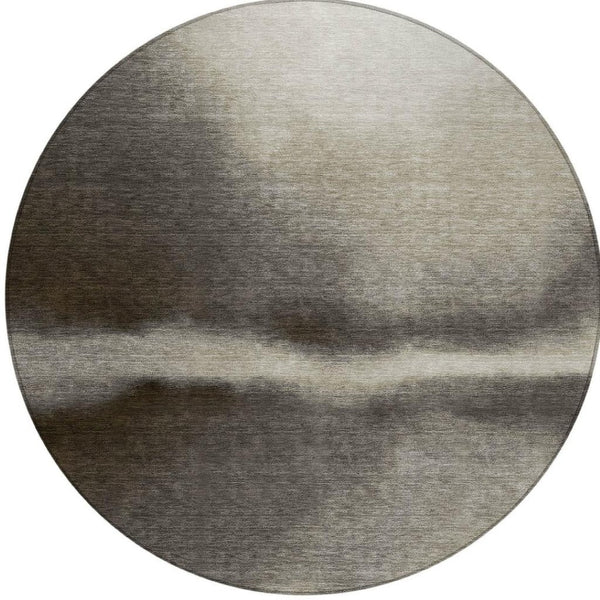 HomeRoots 8' Round Abstract Area Rug in Taupe, Beige & Black – Stylish, Washable, Durable for Indoor/Outdoor Use 691280