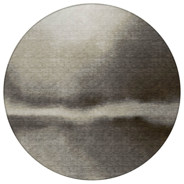 HomeRoots 8' Round Abstract Area Rug in Taupe, Beige & Black – Stylish, Washable, Durable for Indoor/Outdoor Use 691280