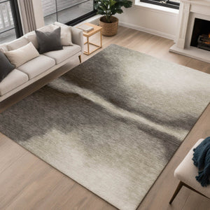 HomeRoots 9' X 12' Stylish Taupe Beige & Black Abstract Washable Area Rug for Indoor/Outdoor Durability & Appeal 691282