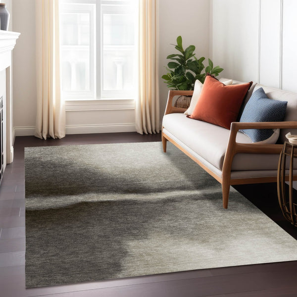 HomeRoots 9' X 12' Stylish Taupe Beige & Black Abstract Washable Area Rug for Indoor/Outdoor Durability & Appeal 691282