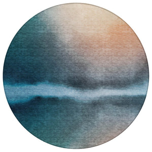 HomeRoots 8' Teal Blue Round Abstract Area Rug – Stylish, Washable Design for Indoor & Outdoor Spaces, 96" Diameter 691286