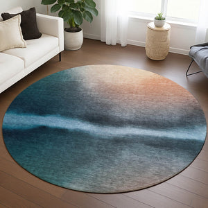 HomeRoots 8' Teal Blue Round Abstract Area Rug – Stylish, Washable Design for Indoor & Outdoor Spaces, 96" Diameter 691286