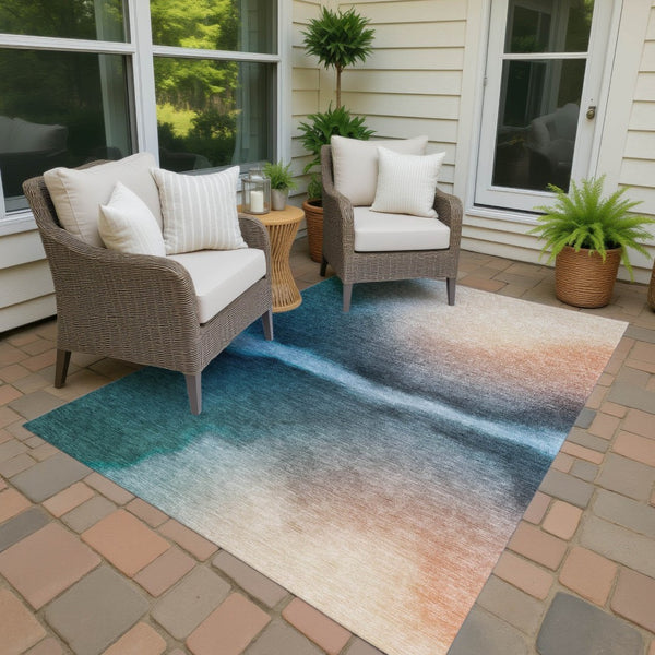 HomeRoots 9' X 12' Teal Blue Abstract Washable Area Rug – Stylish, Durable, Versatile for Indoor & Outdoor Use 691288