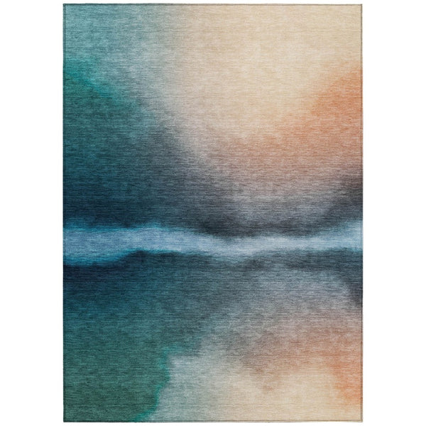 HomeRoots 9' X 12' Teal Blue Abstract Washable Area Rug – Stylish, Durable, Versatile for Indoor & Outdoor Use 691288