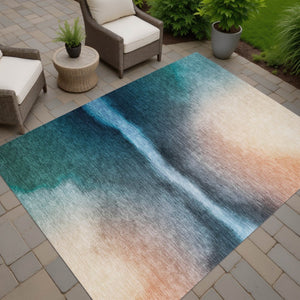 HomeRoots 9' X 12' Teal Blue Abstract Washable Area Rug – Stylish, Durable, Versatile for Indoor & Outdoor Use 691288