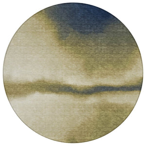 HomeRoots 8' Round Abstract Area Rug in Wheat, Blue & Beige - Washable, Durable, Perfect for Indoor/Outdoor Use 691292