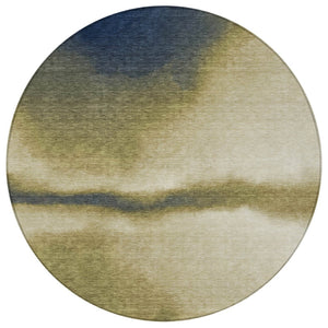 HomeRoots 8' Round Abstract Area Rug in Wheat, Blue & Beige - Washable, Durable, Perfect for Indoor/Outdoor Use 691292