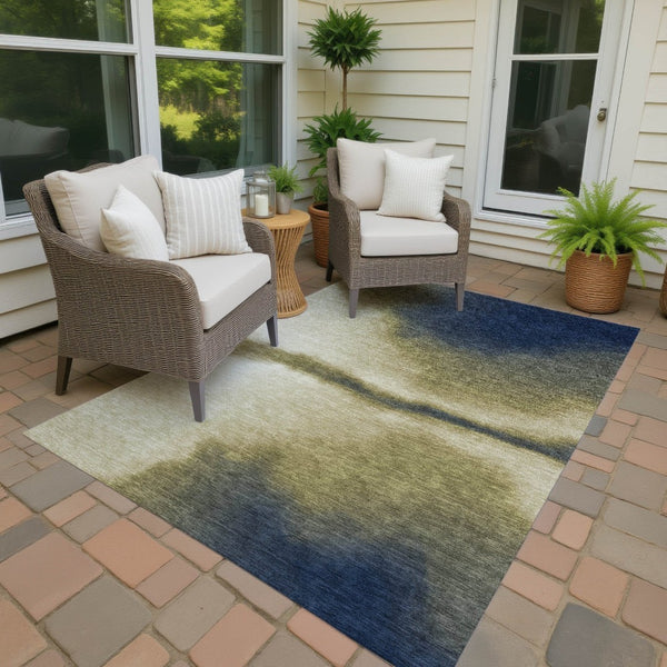 HomeRoots 9' Wheat Blue Beige Abstract Area Rug - Durable, Machine Washable Indoor/Outdoor Style for Any Space 691294