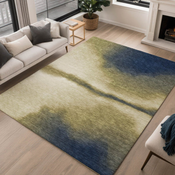 HomeRoots 9' Wheat Blue Beige Abstract Area Rug - Durable, Machine Washable Indoor/Outdoor Style for Any Space 691294