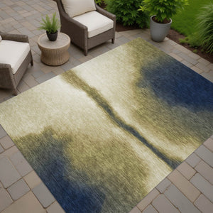 HomeRoots 10' Contemporary Wheat Blue & Beige Abstract Washable Area Rug for Indoor/Outdoor Spaces - Durable Style 691295